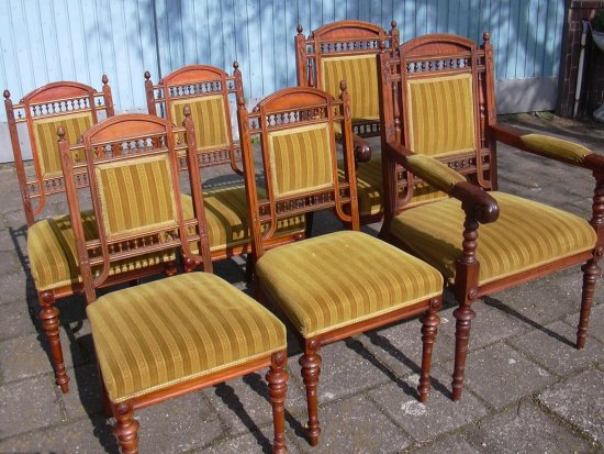 6 antieke houten stoelen, art nouveau jugendstil 6 antieke houten stoelen, art nouveau jugendstil