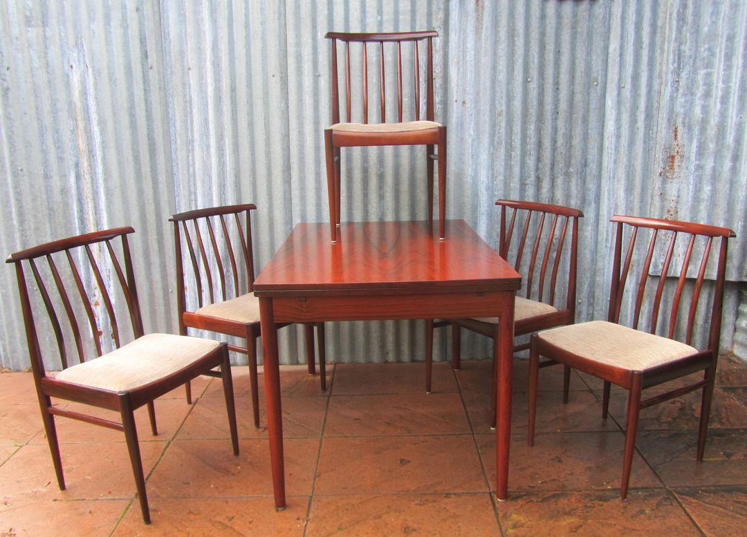 Vintage deense rio rosewood tafel en stoelen, vamo sonderborg ...