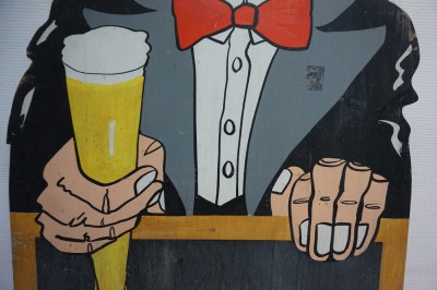 Vintage wooden advertising beer chalkboard for pub-cafe-bar-bistro