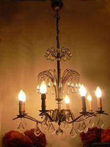 Oude art deco kristallen bronzen kroonluchter, hanglamp