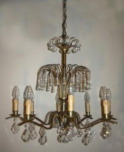 Oude art deco kristallen bronzen kroonluchter, hanglamp
