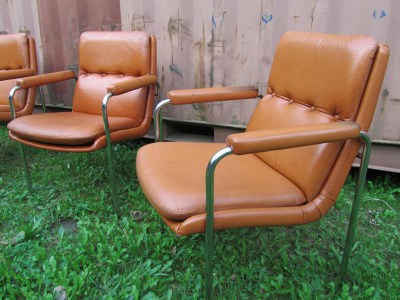 4 vintage cognac leren lounge stoelen, conference chairs, office chairs