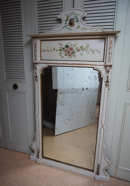 Antieke-vintage-Franse-country-brocante- bloemen-beschilderde-console-tafel-haltafel-spiegel