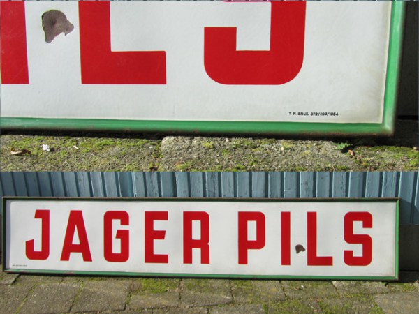 Groot Emaille Reclame Bord/Enamel Sign Jager Pils, 1954