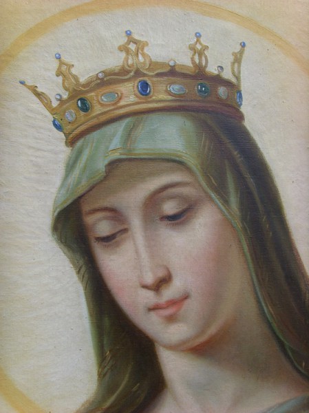 Koppel antieke schilderijen uit klooster, Maria en Christus